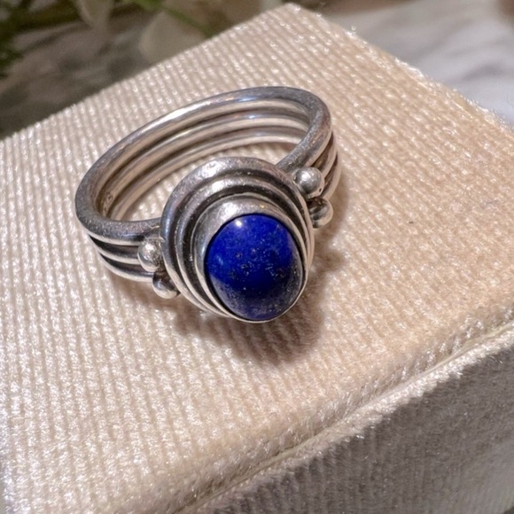 Vintage Lapis Lazuli Handmade Ring Solid 925 Sterling Silver oval cabochon gem - Picture 11 of 13